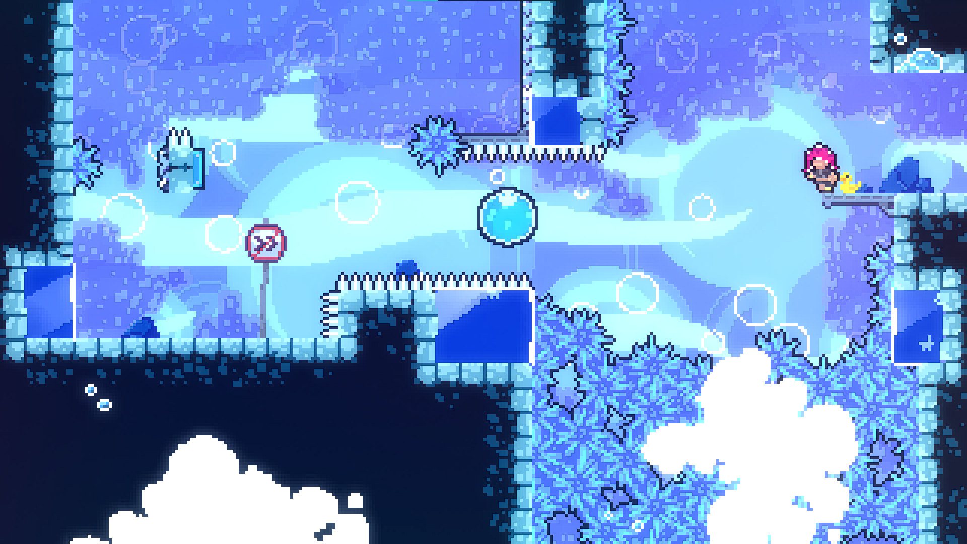 Agent 8 teetering on an edge in a soapy Celeste map